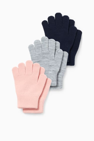 Bambine - Confezione da 3 - guanti - blu scuro / grigio