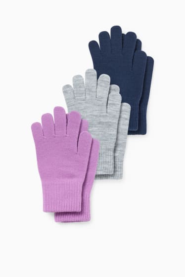 Enfants - Lot de 3 paires - gants - bleu foncé