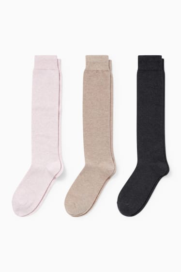 Dona - Paquet de 3 - mitjons fins als genolls - gris/rosa