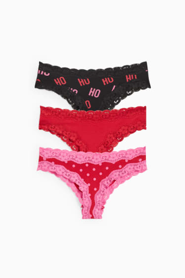 Dona - Paquet de 3 - calces hipster nadalenques - vermell fosc /negre