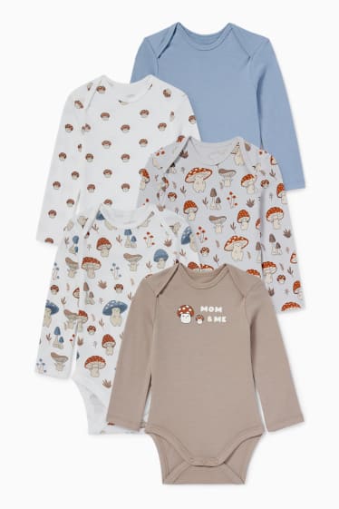 Unisex - Confezione da 5 - funghi - body neonati - grigio chiaro melange