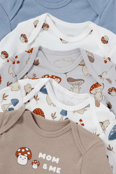 Unisex - Confezione da 5 - funghi - body neonati - grigio chiaro melange