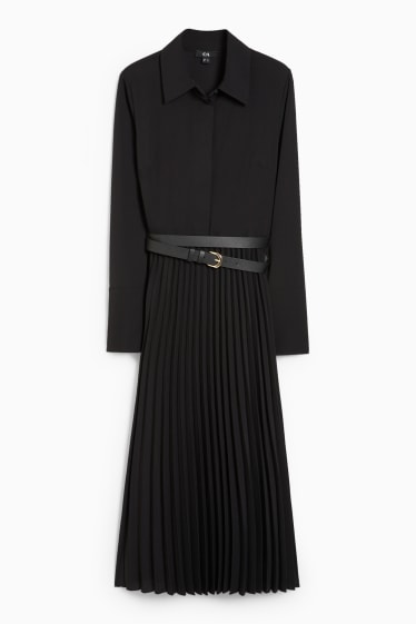 Femmes - Robe-chemisier avec ceinture - plissé - noir