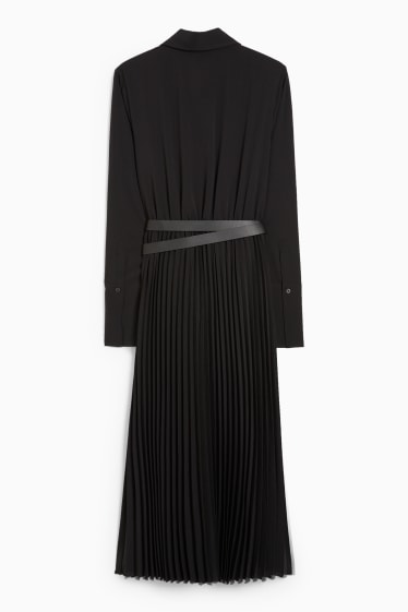Femmes - Robe-chemisier avec ceinture - plissé - noir