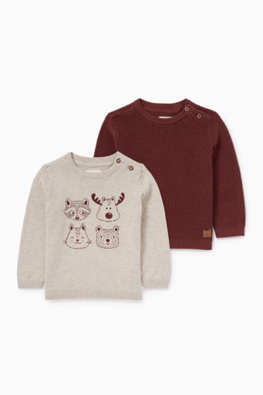 Baby Buben - Multipack 2er - Waldtiere - Baby-Pullover - hellbeige
