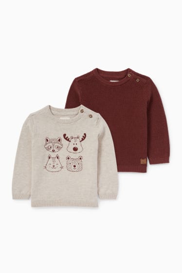 Bébés - Lot de 2 - animaux - pullovers bébé - beige clair