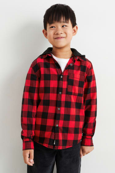 Children - Flannel shirt with hood - check - black