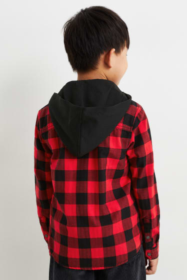 Children - Flannel shirt with hood - check - black