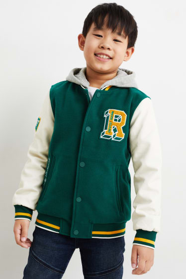 Kinder Buben - Collegejacke mit Kapuze - dunkelgrün