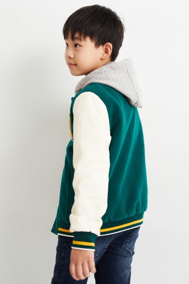 Kinder Buben - Collegejacke mit Kapuze - dunkelgrün