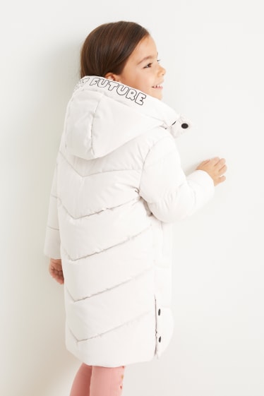 Dětské - Prošívaná bunda s kapucí - krémově bílá