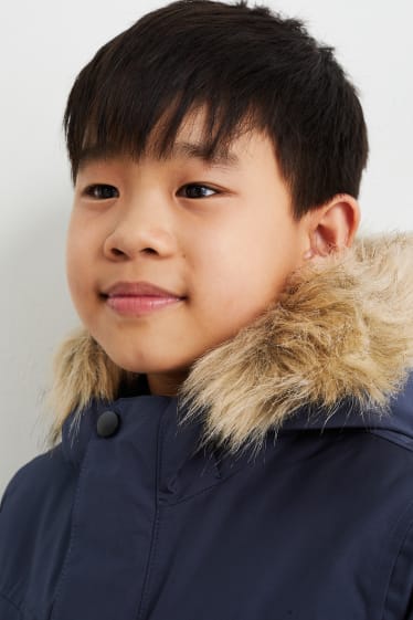 Children Boys - Jacket with hood and faux fur trim - waterproof - dark blue