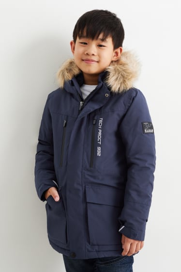 Children Boys - Jacket with hood and faux fur trim - waterproof - dark blue