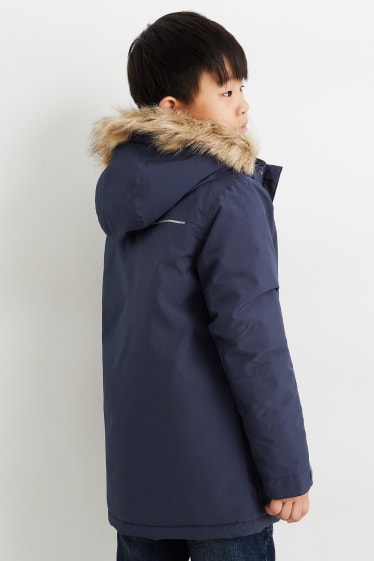 Children Boys - Jacket with hood and faux fur trim - waterproof - dark blue