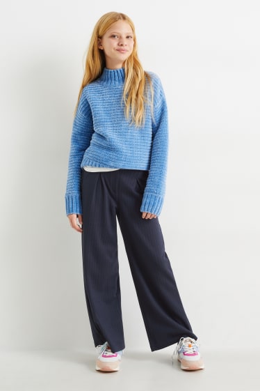 Kinderen: meisjes - Broek van jersey - met krijtstrepen - donkerblauw