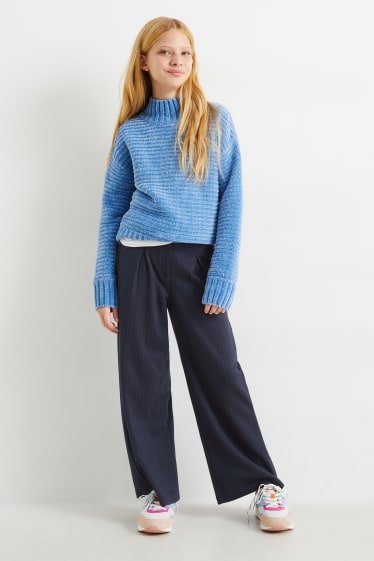 Enfants - Pantalon en jersey - fines rayures - bleu foncé