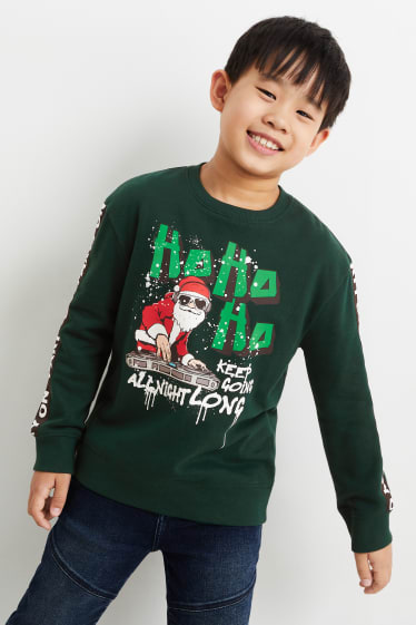 Enfants garçons - Sweat de Noël - Père Noël - vert foncé