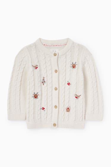 Baby Mädchen - Baby-Weihnachts-Strickjacke - Zopfmuster - cremeweiß