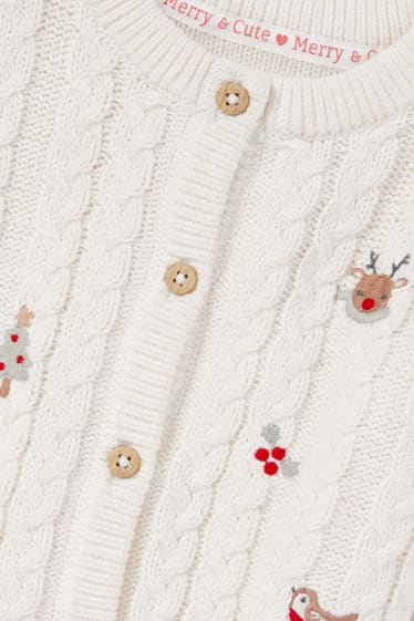 Baby Mädchen - Baby-Weihnachts-Strickjacke - Zopfmuster - cremeweiß