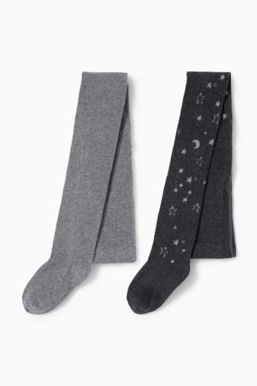 Enfants filles - Lot de 2 - étoile et lune - collants - gris foncé