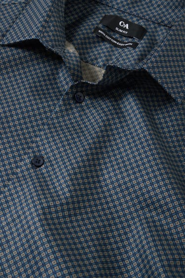Hommes - Chemise de bureau - slim fit - col kent - facile à repasser - bleu / beige