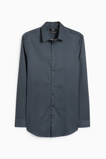 Hommes - Chemise de bureau - slim fit - col kent - facile à repasser - bleu / beige