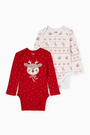 Bébés filles - Lot de 2 - Rudolf - body de Noël pour bébé - rouge / blanc