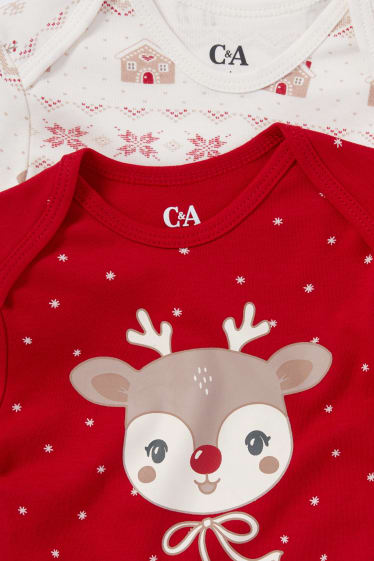 Bébés filles - Lot de 2 - Rudolf - body de Noël pour bébé - rouge / blanc