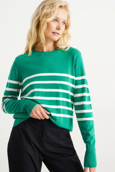 Damen - Pullover - grün / cremeweiss