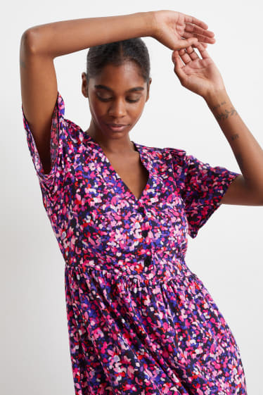 Femmes - Robe taille empire - à fleiurs - bleu / rose