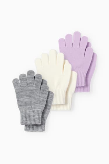 Dzieci - Wielopak, 3 pary - rękawiczki - jasnofioletowy
