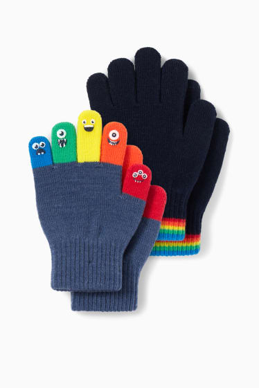 Kinder Buben - Multipack 2er - Strick-Handschuhe - dunkelblau