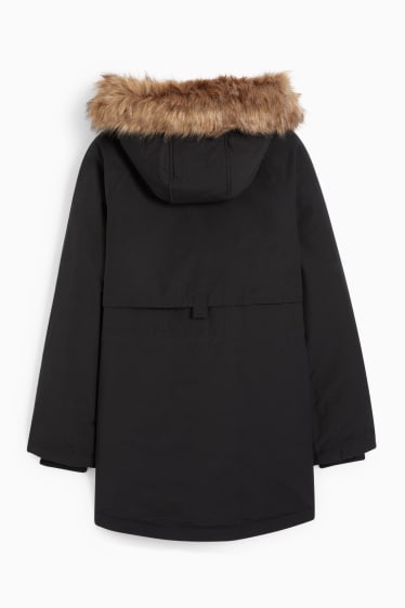Femmes - CLOCKHOUSE - parka à capuche et garniture en imitation fourrure - noir