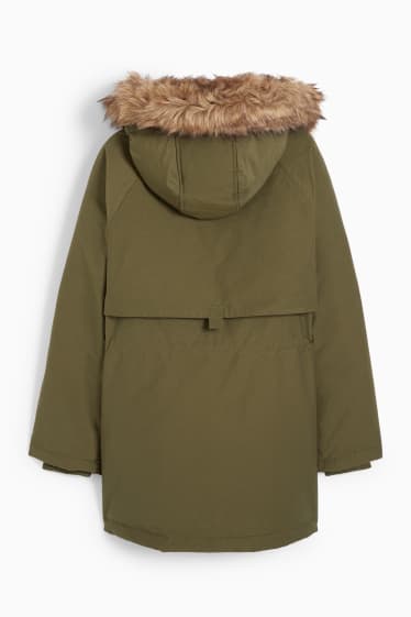 Teens & young adults - CLOCKHOUSE - parka with hood and faux fur trim - green