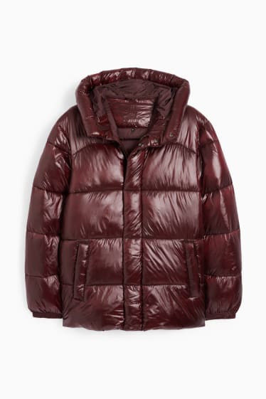 Men - Quilted jacket with hood - dark red