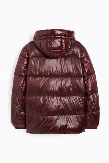 Men - Quilted jacket with hood - dark red