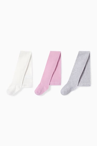 Enfants filles - Lot de 3 paires - collants - blanc / rose