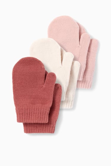 Niemowlęta - Wielopak, 3 pary - rękawiczki niemowlęce z jednym palcem - różowy