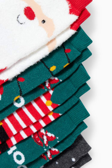 Kinderen: jongens - Set van 5 paar - sokken voor de kerst, met motief - donkergroen / rood