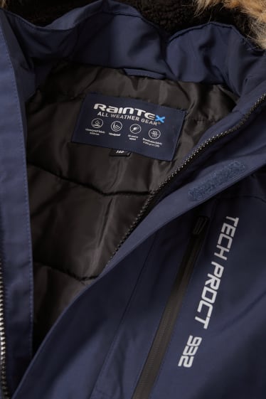 Children Boys - Jacket with hood and faux fur trim - waterproof - dark blue
