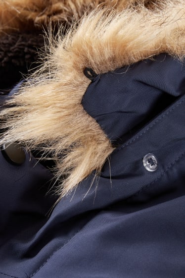 Children Boys - Jacket with hood and faux fur trim - waterproof - dark blue
