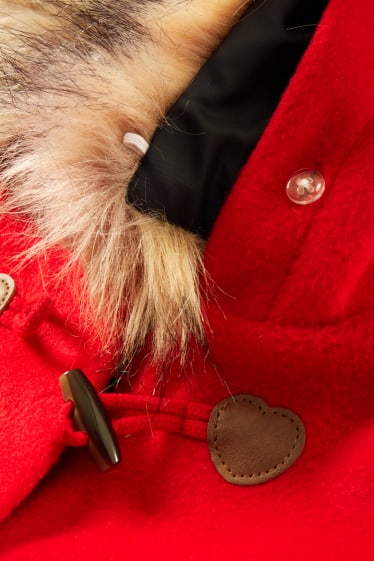 Enfants filles - Manteau à capuche et garniture en imitation fourrure - rouge