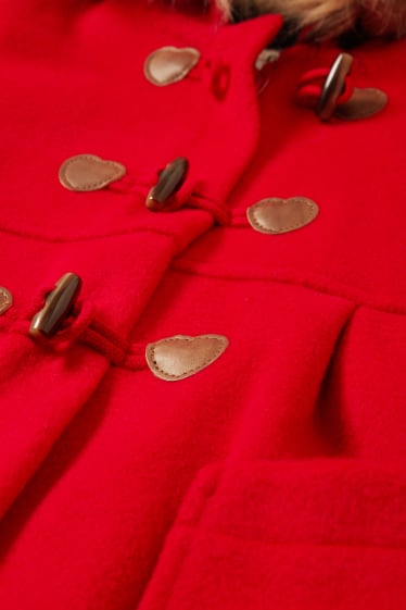 Enfants filles - Manteau à capuche et garniture en imitation fourrure - rouge