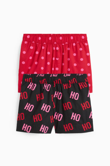 Dames - Set van 2 - pyjamashorts voor de kerst - rood