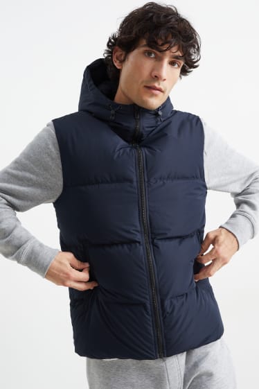 Heren - Donzen bodywarmer met capuchon - donkerblauw