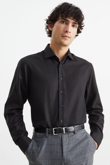 Men - Shirt - regular fit - cutaway collar - easy-iron - black