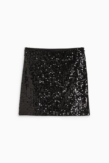 Mujer - Minifalda de lentejuelas - brillos - negro