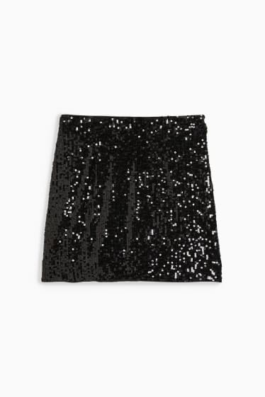 Donna - Minigonna in paillettes - effetto brillante - nero