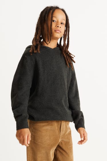 Enfants garçons - Pullover à capuche - gris foncé