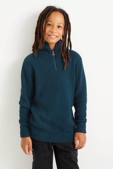 Enfants - Pullover - finition côtelée - bleu foncé